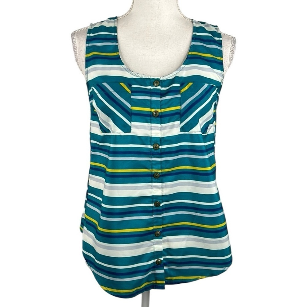 Edge Turquoise Blue Yellow Striped Summer Spring Casual Tank Top‎ Size Small